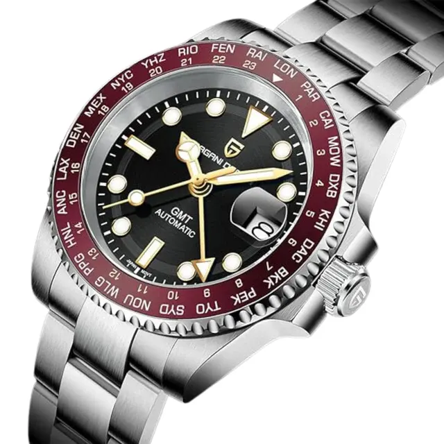 Pagani Design GMT Automatic Maroon Bezel Men's Watch-  PD-1758